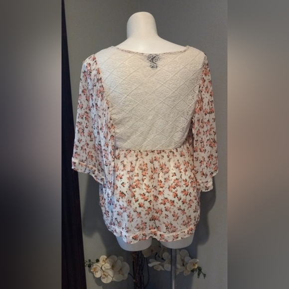 Torrid Lace Inset Chiffon Ivory Blouse - Picture 7 of 13